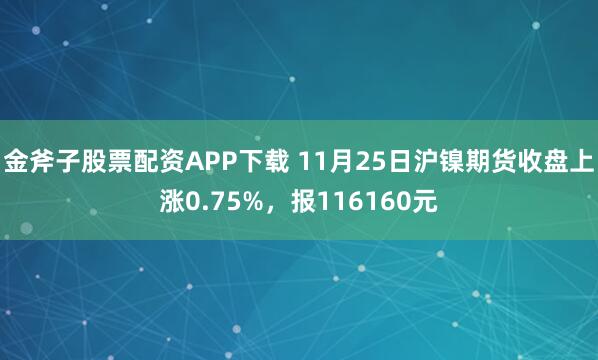金斧子股票配资APP下载 11月25日沪镍期货收盘上涨0.75%，报116160元